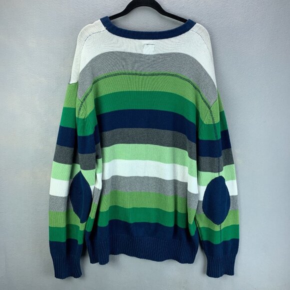 Parish Nation Sweater Mens 2XL‎ Blue Green Pullover Striped Long Sleeve V Neck - Picture 5 of 16